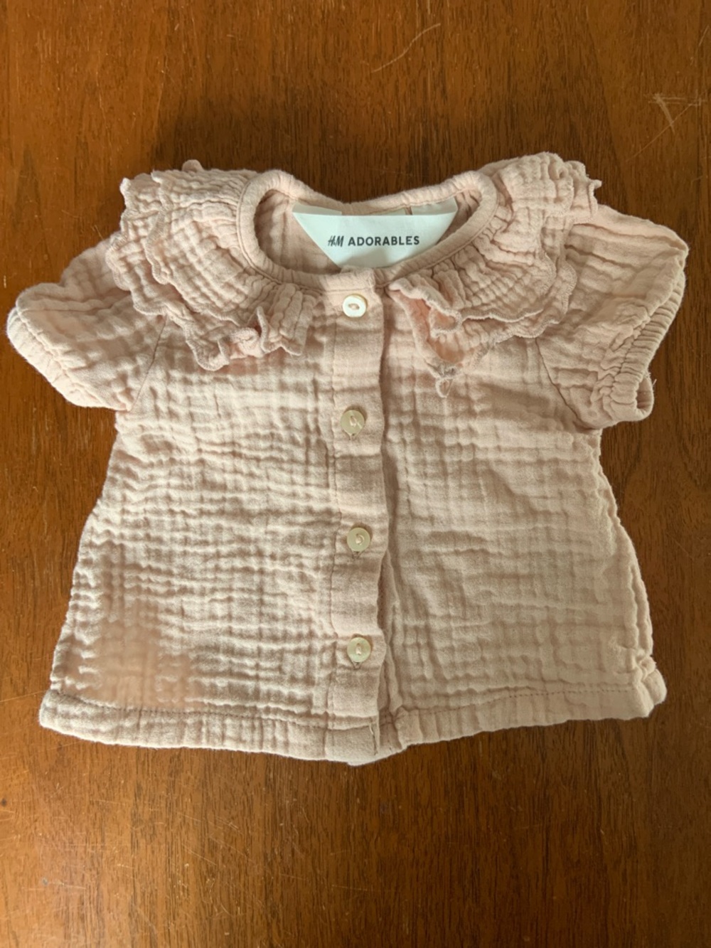 🍊5/$25 H&M Pink Gauze Ruffle Button-Down Top size 3m